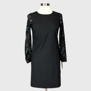 DKNY Black Lace Long Sleeve Wool Cocktail Shift Dress size 2